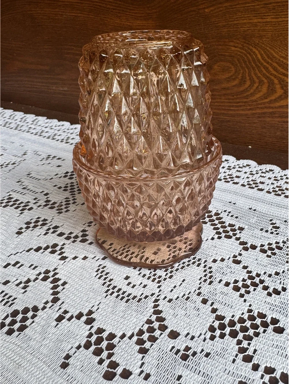 Vintage Indian Glass Pink Glass Diamond Pattern Fair Lamp